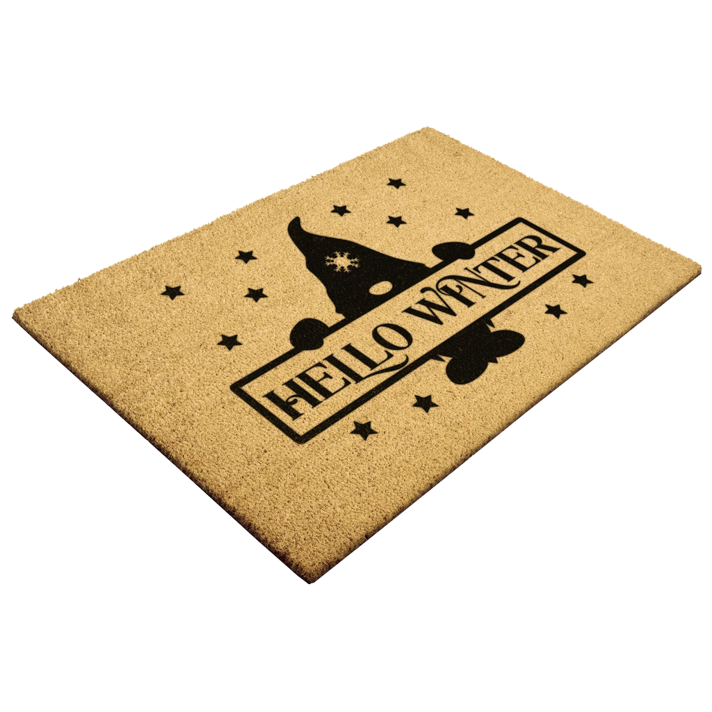 Hello Winter Gnome Doormat – Festive Coir Welcome Mat | Cute Scandinavian Holiday Porch Décor | Rustic Winter Entryway Rug