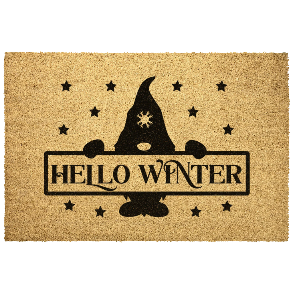 Hello Winter Gnome Doormat – Festive Coir Welcome Mat | Cute Scandinavian Holiday Porch Décor | Rustic Winter Entryway Rug