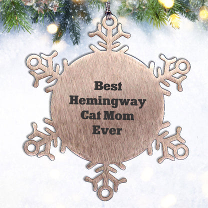 Hemingway Cat Mom Gifts, Snowflake Ornament, 'Best Hemingway Cat Mom Ever', Funny Christmas Unique Gifts from Women to Hemingway Cat Lovers, Gifts for Men, Snowflake Decorations