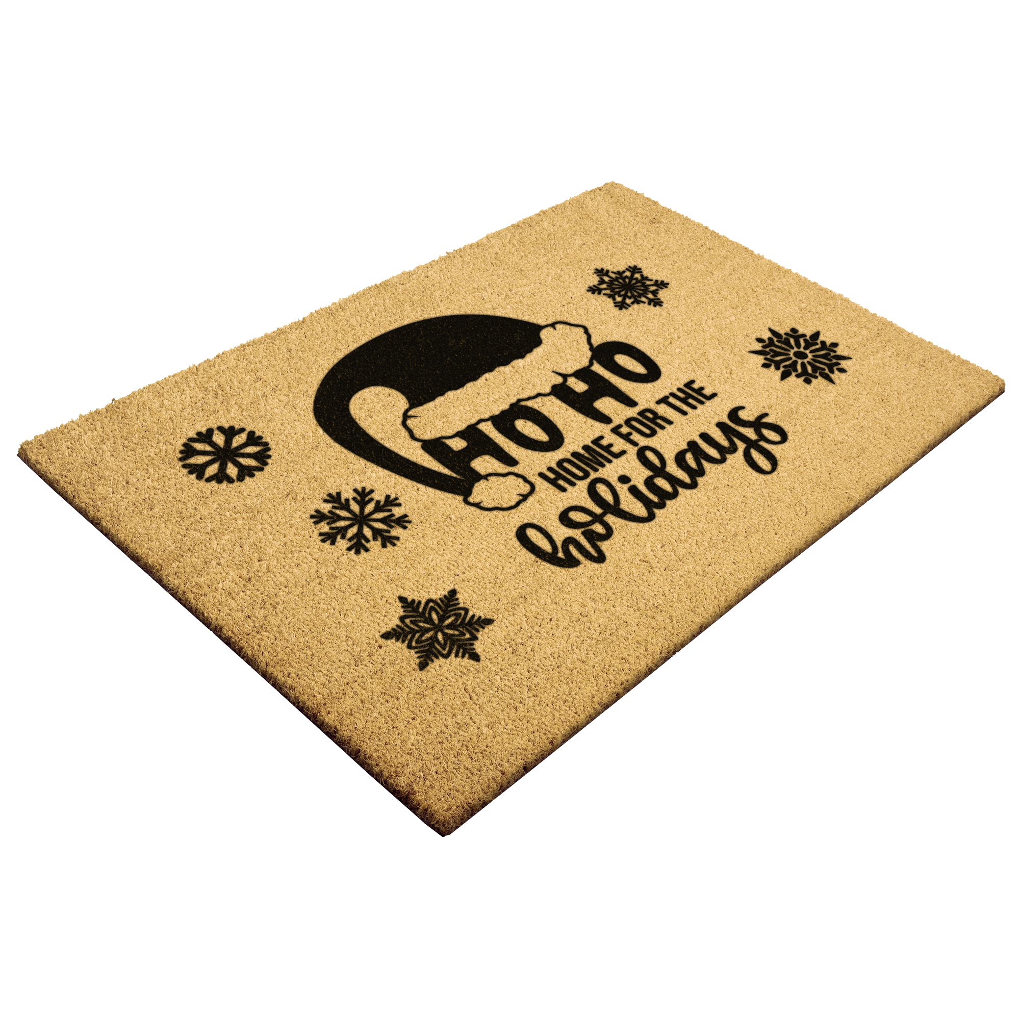 Ho Ho Home for the Holidays Christmas Doormat | Festive Santa Hat Coir Welcome Mat | Cozy Farmhouse Front Porch Décor
