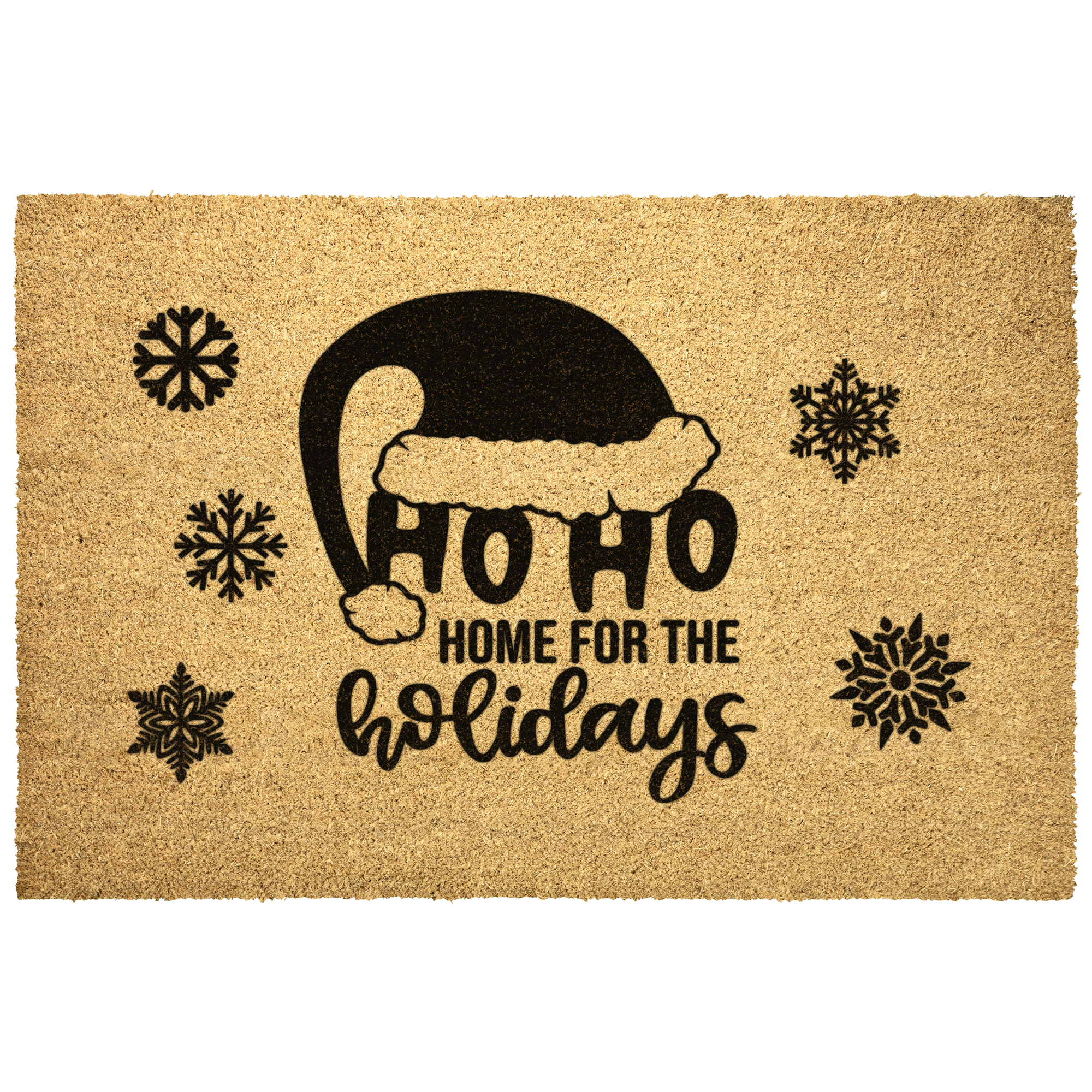 Ho Ho Home for the Holidays Christmas Doormat | Festive Santa Hat Coir Welcome Mat | Cozy Farmhouse Front Porch Décor
