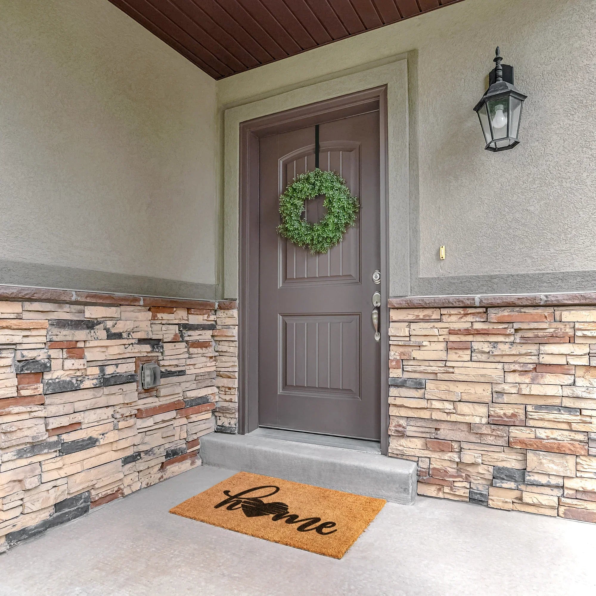 Home Heart Coir Doormat – Rustic Farmhouse Welcome Mat | Minimalist Entryway Décor | Everyday Porch Rug with Script Heart Design