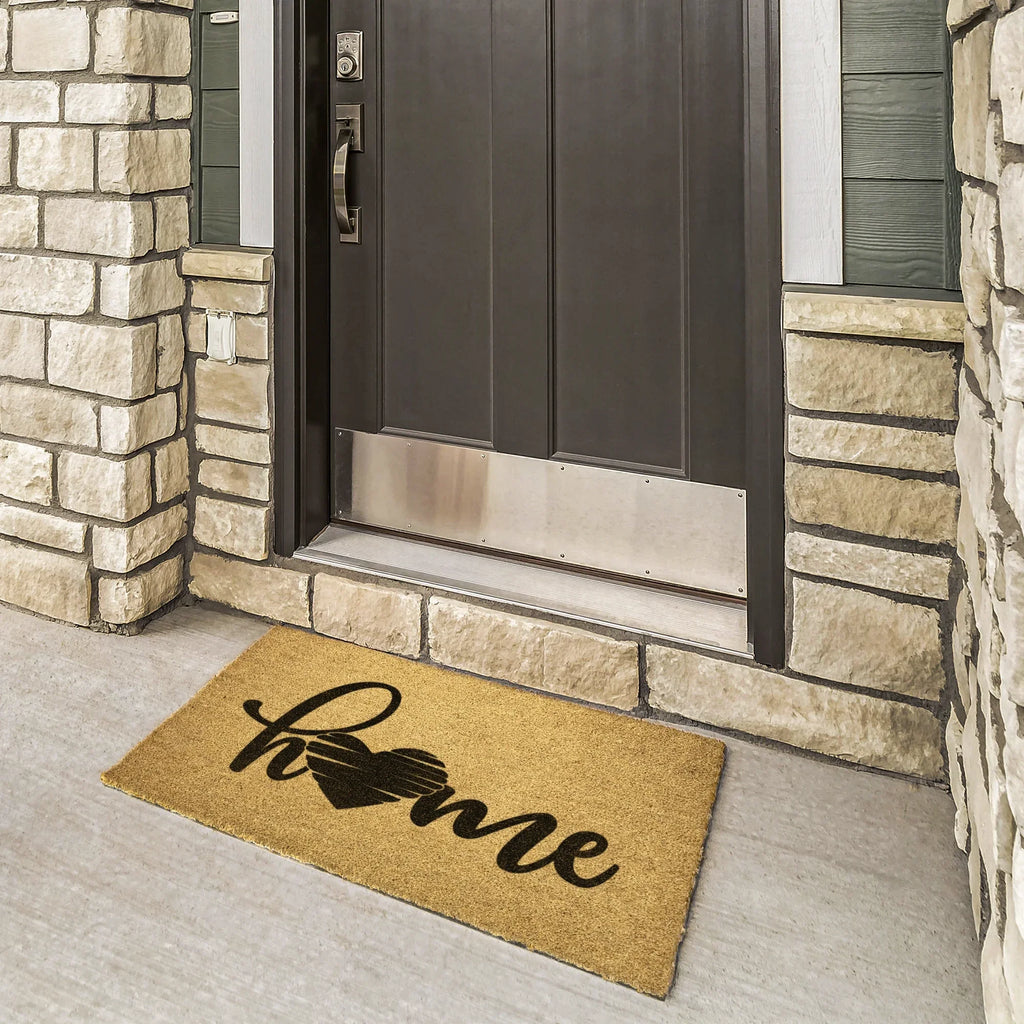 Home Heart Coir Doormat – Rustic Farmhouse Welcome Mat | Minimalist Entryway Décor | Everyday Porch Rug with Script Heart Design