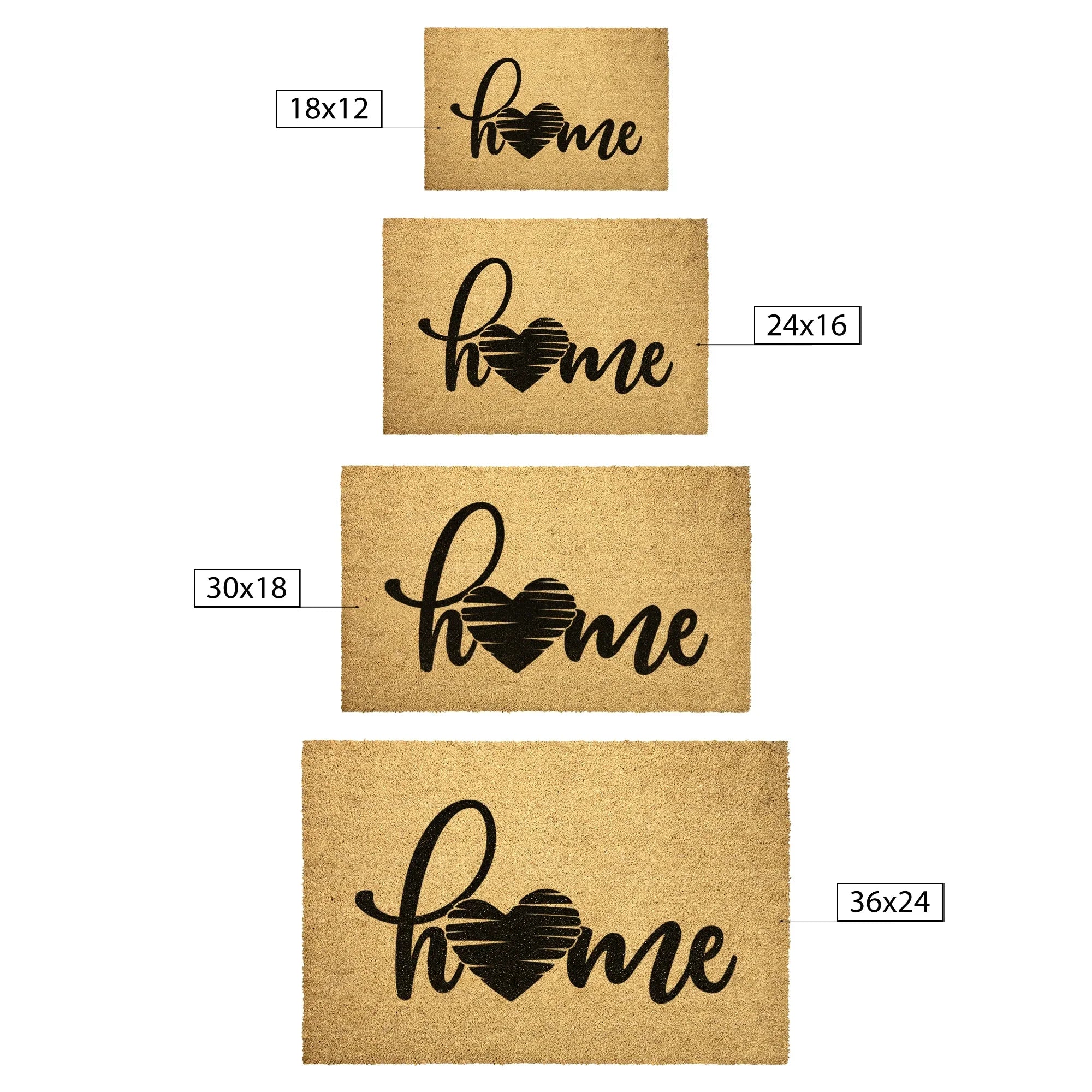Home Heart Coir Doormat – Rustic Farmhouse Welcome Mat | Minimalist Entryway Décor | Everyday Porch Rug with Script Heart Design
