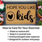 Funny Family Doormat – “Hope You Like Kids” | Coir Welcome Mat with Heart Design | Family Home Entryway Décor | Perfect Gift for Parents