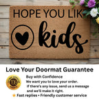 Funny Family Doormat – “Hope You Like Kids” | Coir Welcome Mat with Heart Design | Family Home Entryway Décor | Perfect Gift for Parents