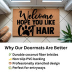 Funny Cat Lover Doormat – “Welcome Hope You Like Cat Hair” | Coir Welcome Mat with Paw Print | Gift for Cat Owners, Pet Homes & Crazy Cat Moms