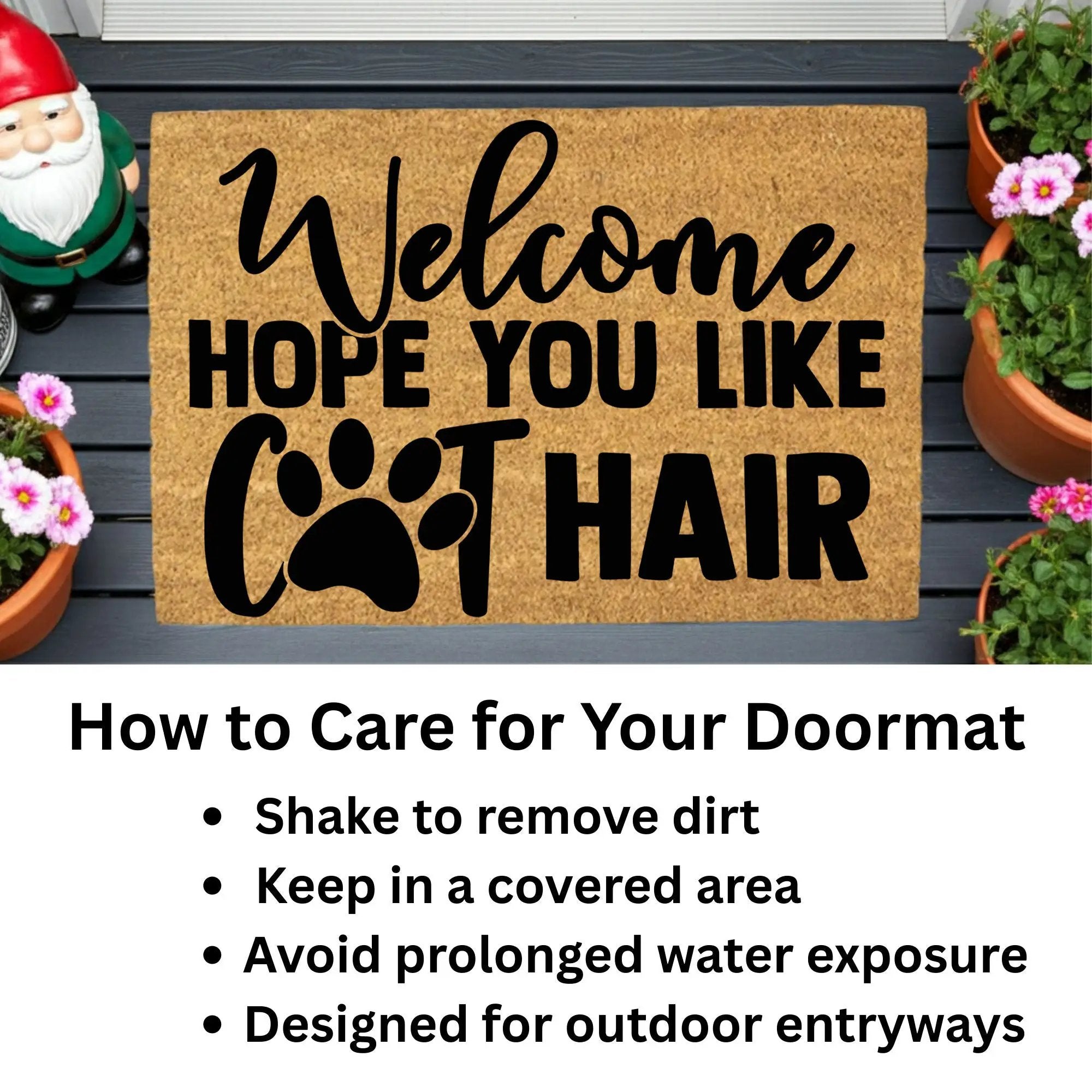 Funny Cat Lover Doormat – “Welcome Hope You Like Cat Hair” | Coir Welcome Mat with Paw Print | Gift for Cat Owners, Pet Homes & Crazy Cat Moms