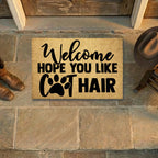 Funny Cat Lover Doormat – “Welcome Hope You Like Cat Hair” | Coir Welcome Mat with Paw Print | Gift for Cat Owners, Pet Homes & Crazy Cat Moms