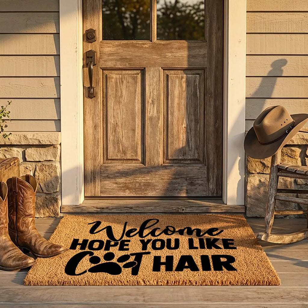 Funny Cat Lover Doormat – “Welcome Hope You Like Cat Hair” | Coir Welcome Mat with Paw Print | Gift for Cat Owners, Pet Homes & Crazy Cat Moms