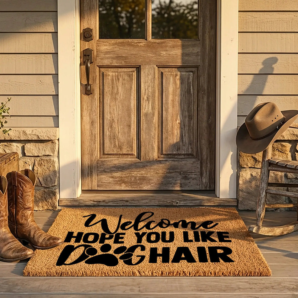 Funny Dog Lover Doormat – “Welcome Hope You Like Dog Hair” | Coir Welcome Mat with Paw Print | Gift for Dog Owners, Pet Homes & Dog Moms