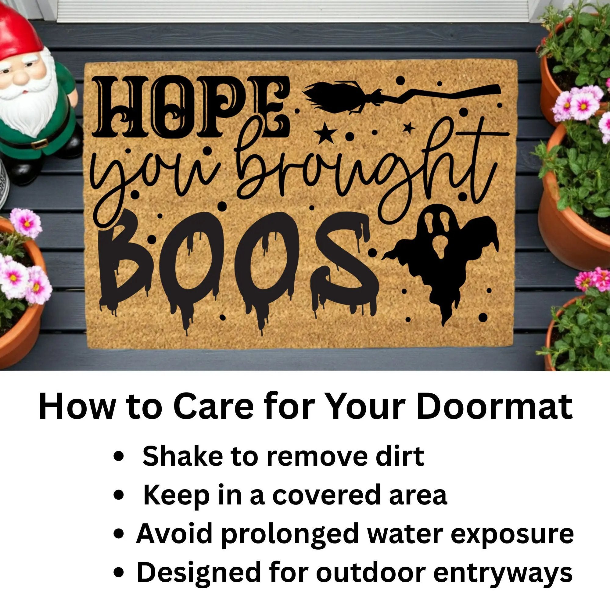 Hope You Brought Boos Halloween Coir Doormat – Funny Ghost and Witch Themed Entryway Mat | Spooky Front Porch Decor | Trick or Treat Welcome Mat