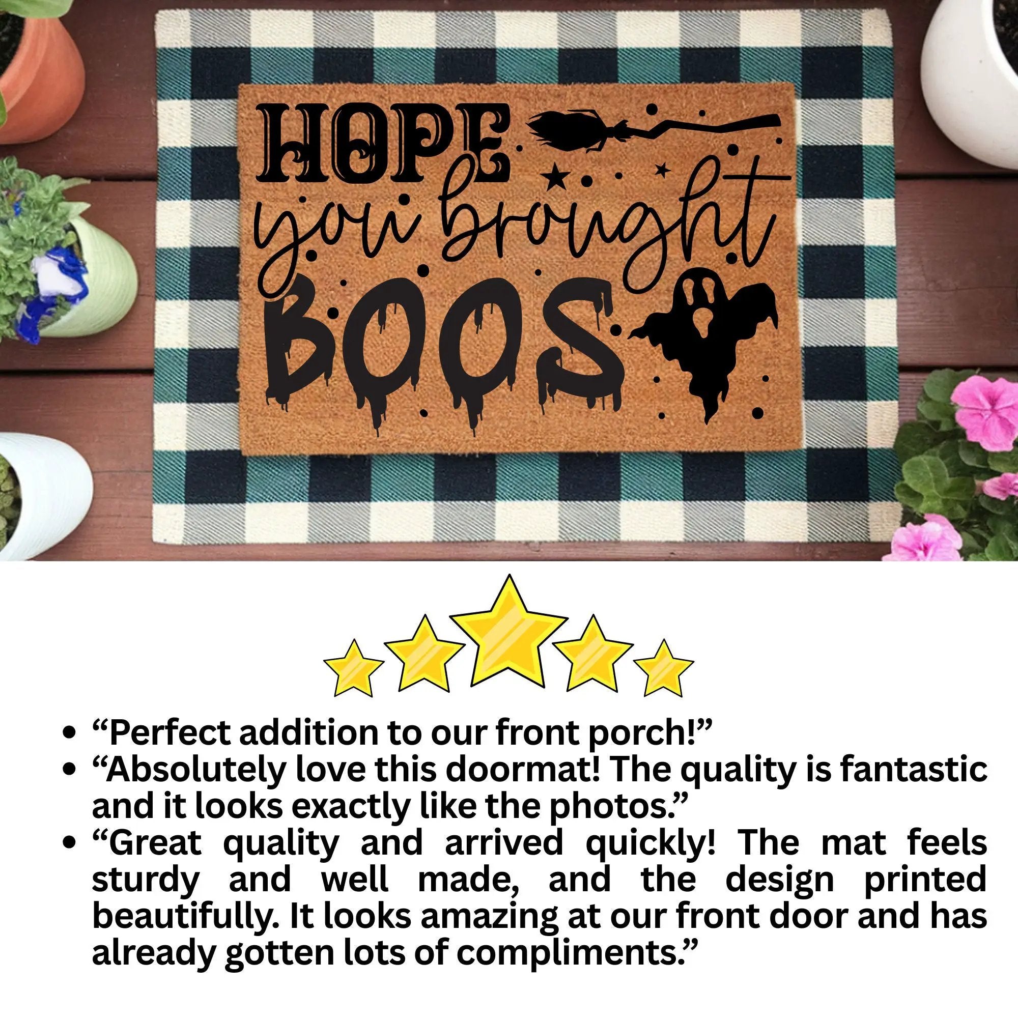 Hope You Brought Boos Halloween Coir Doormat – Funny Ghost and Witch Themed Entryway Mat | Spooky Front Porch Decor | Trick or Treat Welcome Mat