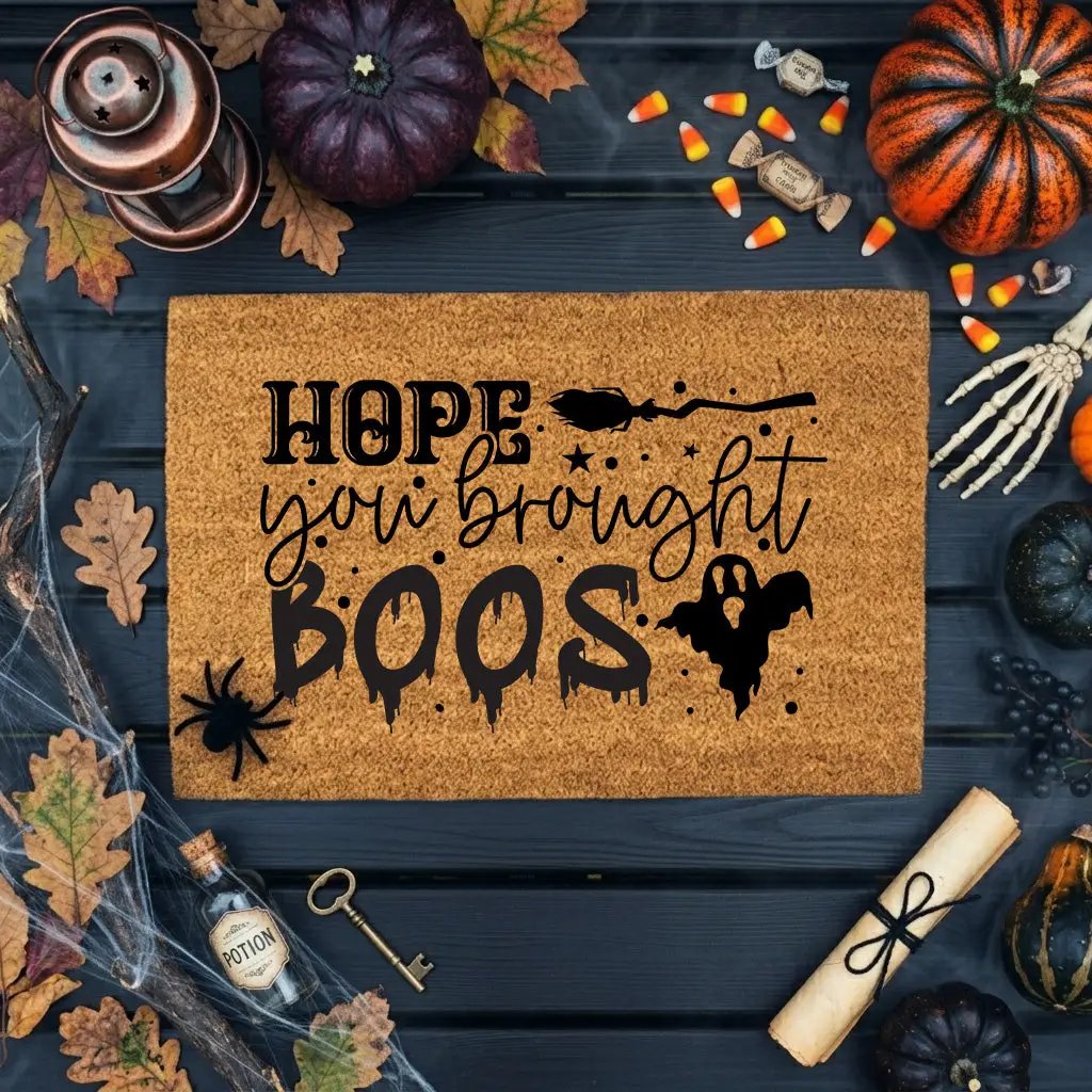 Hope You Brought Boos Halloween Coir Doormat – Funny Ghost and Witch Themed Entryway Mat | Spooky Front Porch Decor | Trick or Treat Welcome Mat
