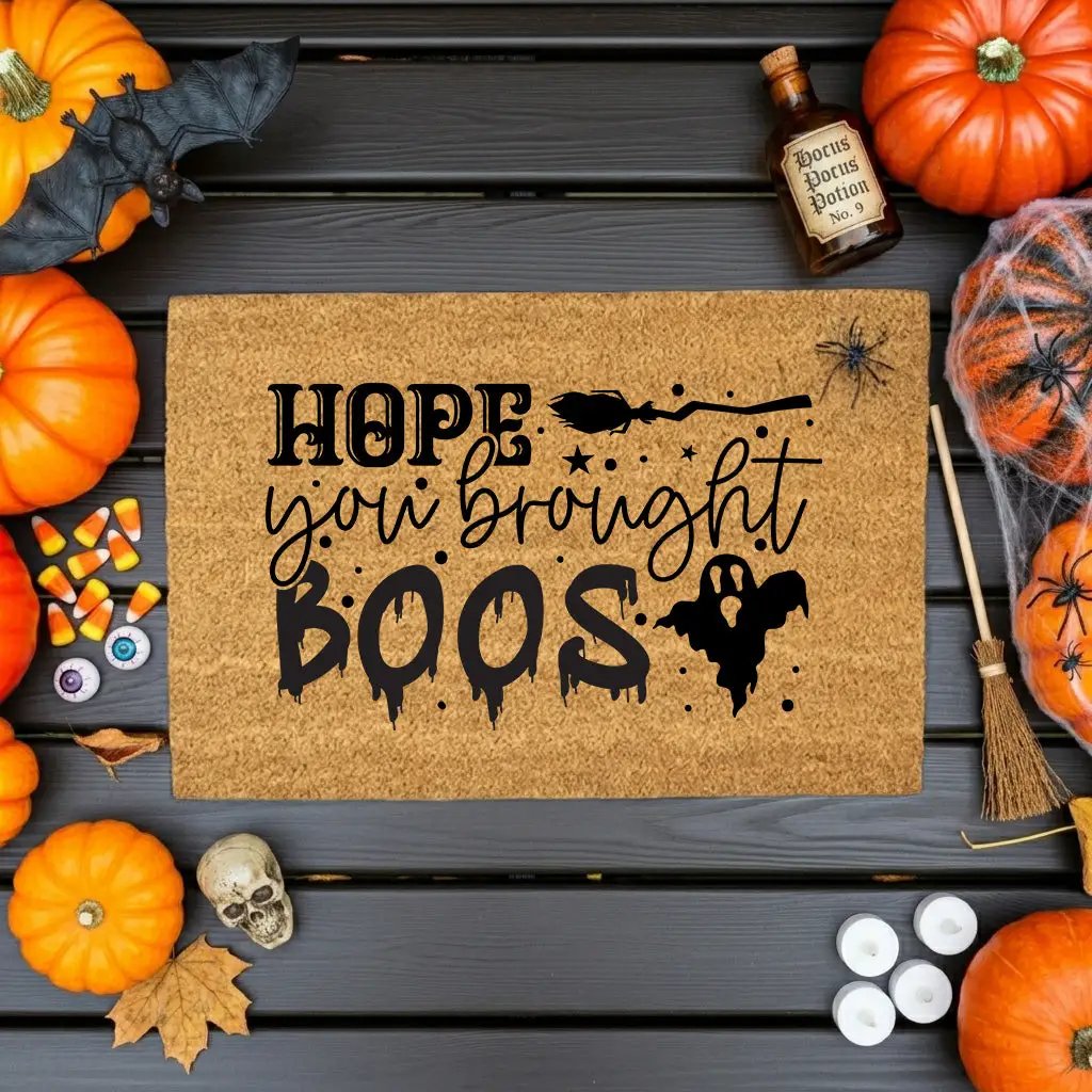 Hope You Brought Boos Halloween Coir Doormat – Funny Ghost and Witch Themed Entryway Mat | Spooky Front Porch Decor | Trick or Treat Welcome Mat
