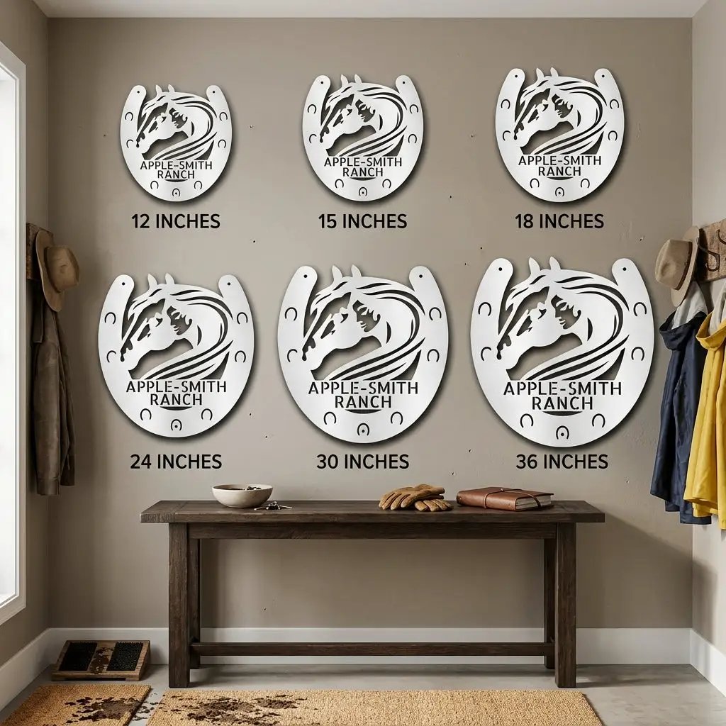 Personalized Horse & Horseshoe Metal Wall Art | Custom Ranch Name Sign | Equestrian Wall Decor | Western Farmhouse Metal Sign | Made in USA