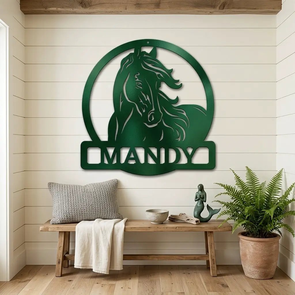 Personalized Horse Metal Wall Art | Custom Horse Name Sign | Equestrian Metal Wall Decor | Horse Lover Gift | Made in USA