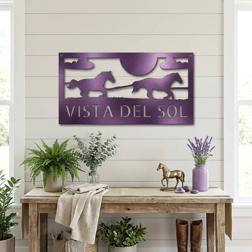 Racing Horses Monogram Personalized Indoor Outdoor Steel Wall Sign Art