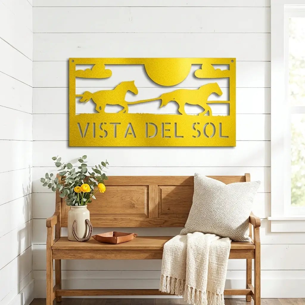 Racing Horses Monogram Personalized Indoor Outdoor Steel Wall Sign Art