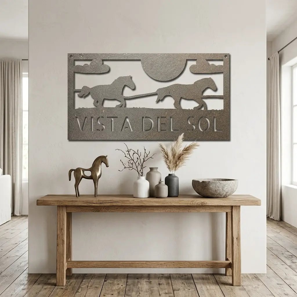 Racing Horses Monogram Personalized Indoor Outdoor Steel Wall Sign Art