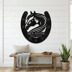 Personalized Horse & Horseshoe Metal Wall Art | Custom Ranch Name Sign | Equestrian Wall Decor | Western Farmhouse Metal Sign | Made in USA