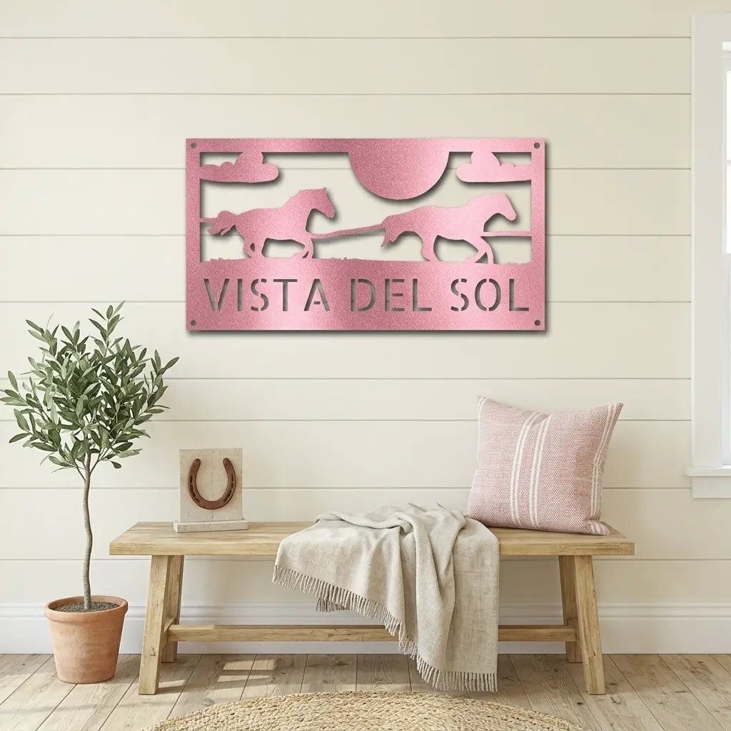 Racing Horses Monogram Personalized Indoor Outdoor Steel Wall Sign Art