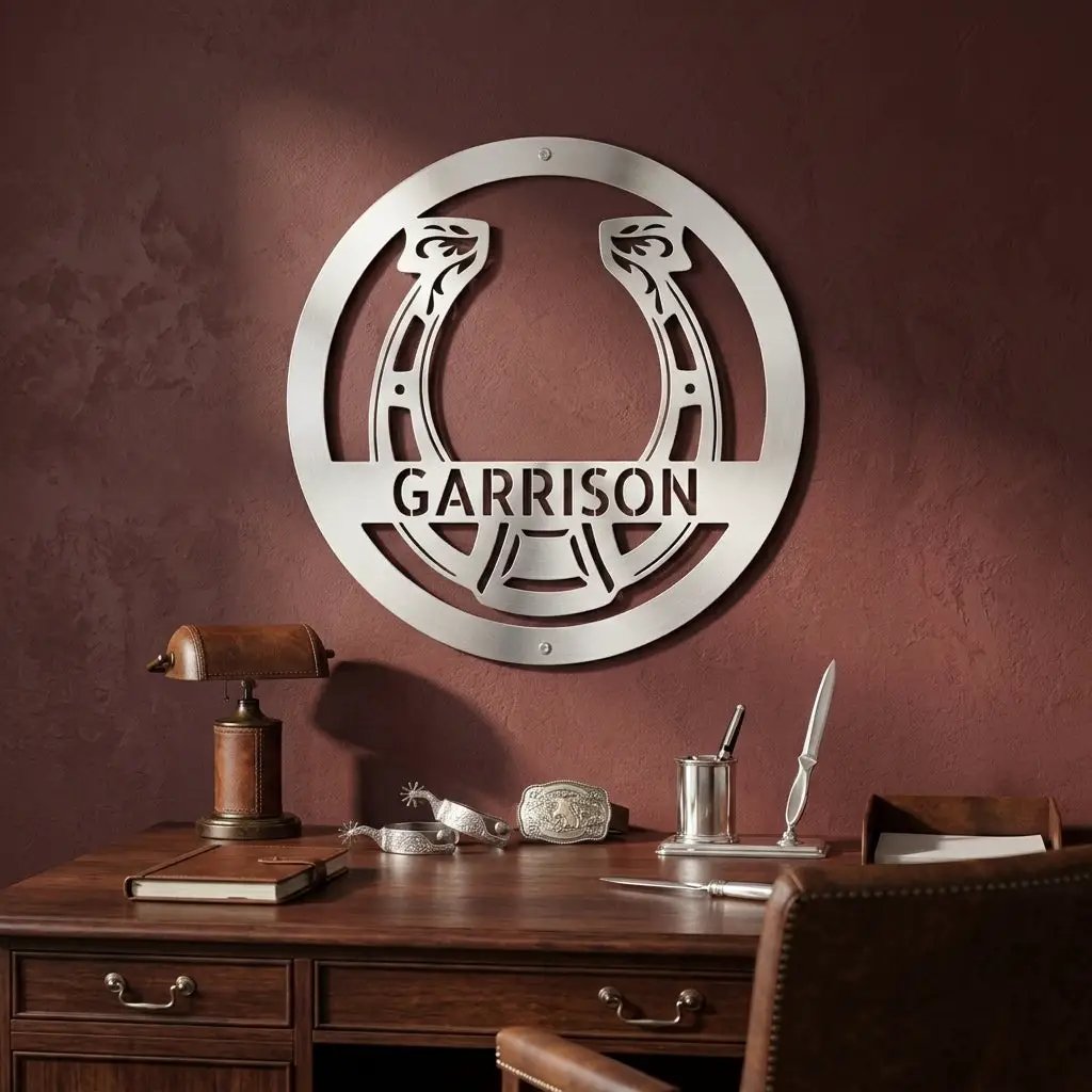Personalized Horseshoe Metal Wall Art | Custom Horseshoe Name Sign | Western Wall Decor | Rustic Farmhouse Metal Sign | Made in USA
