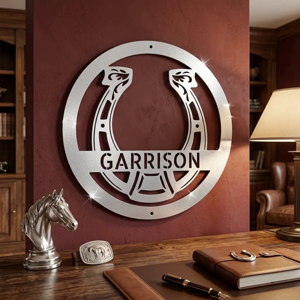 Horseshoe Monogram Personalized Indoor Outdoor Steel Wall Sign Art