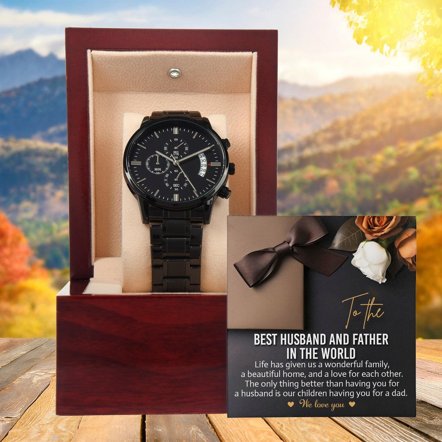 To the Best Husband and Father Life Has Given Us a Wonderful Family Black Chronograph Watch - Mallard Moon Gift Shop