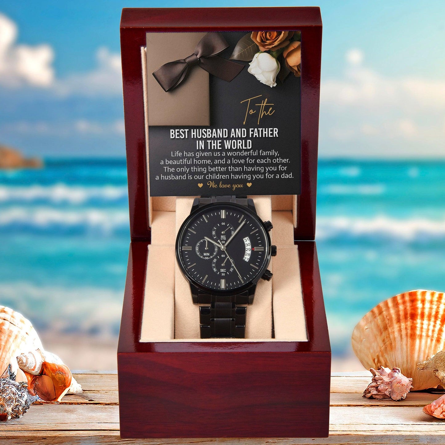 To the Best Husband and Father Life Has Given Us a Wonderful Family Black Chronograph Watch - Mallard Moon Gift Shop