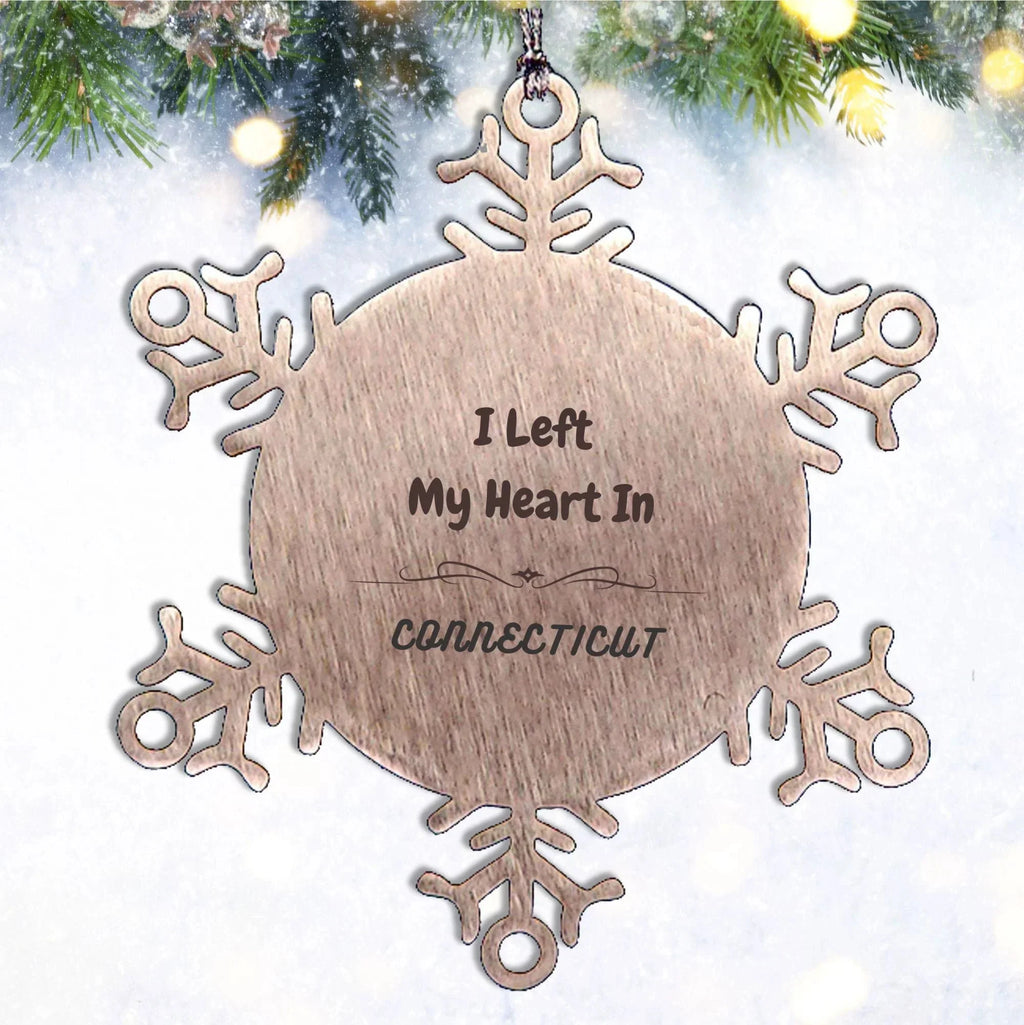 I Left My Heart In Connecticut Gifts, Meaningful Connecticut State for Friends, Men, Women. Snowflake Ornament for Connecticut People