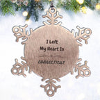 I Left My Heart In Connecticut Gifts, Meaningful Connecticut State for Friends, Men, Women. Snowflake Ornament for Connecticut People