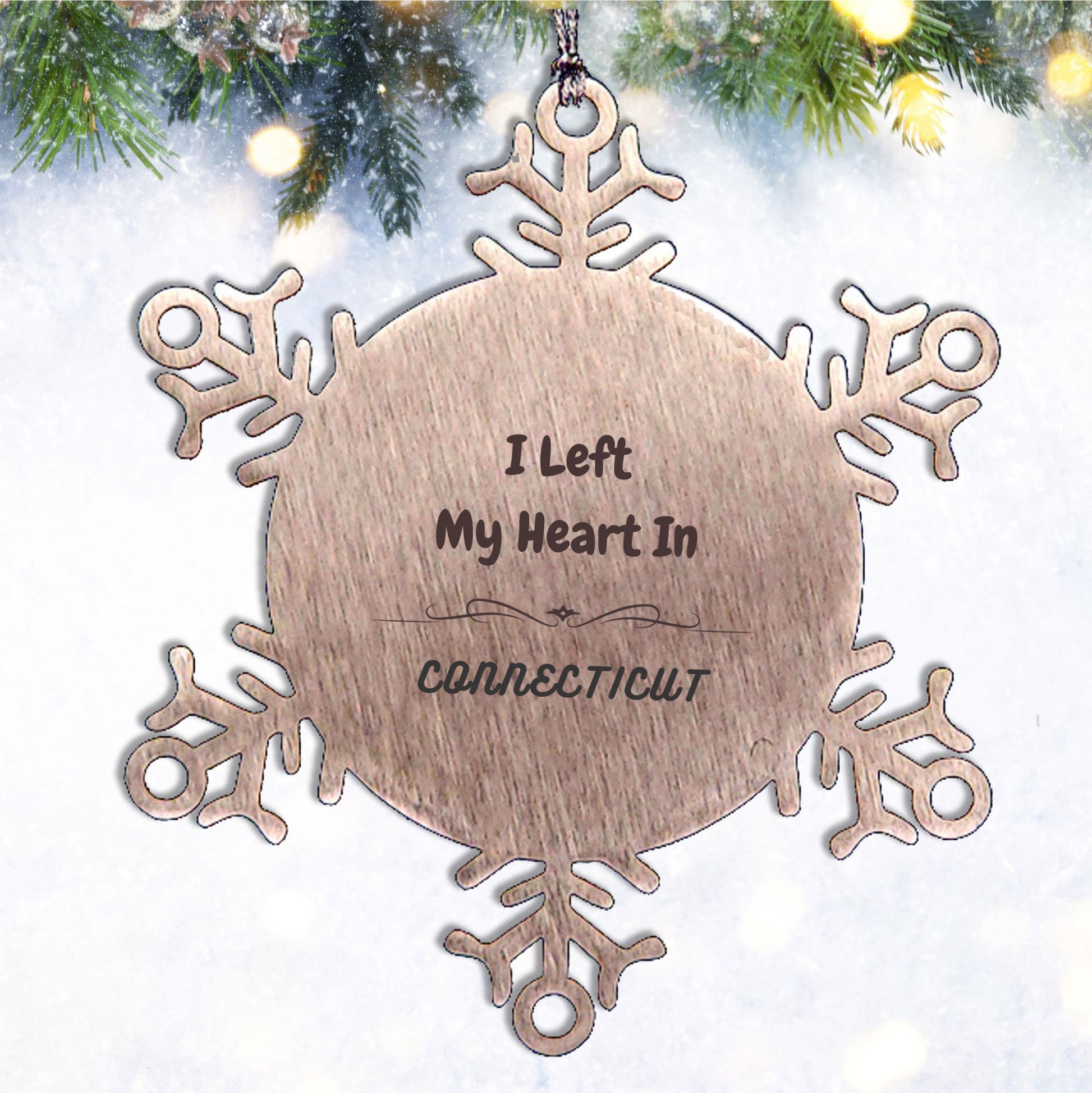 I Left My Heart In Connecticut Gifts, Meaningful Connecticut State for Friends, Men, Women. Snowflake Ornament for Connecticut People