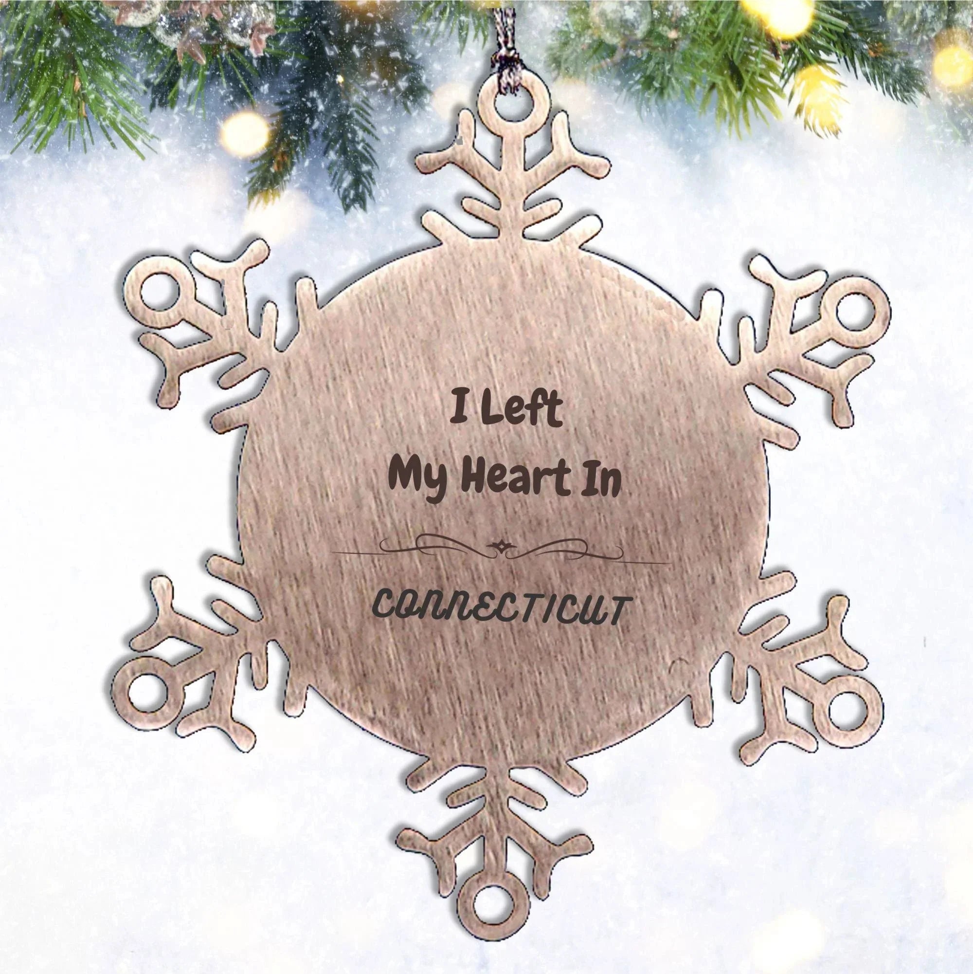 I Left My Heart In Connecticut Gifts, Meaningful Connecticut State for Friends, Men, Women. Snowflake Ornament for Connecticut People