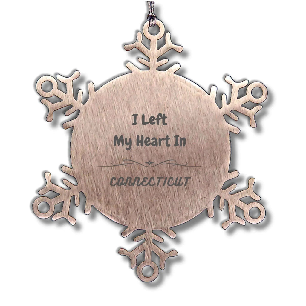 I Left My Heart In Connecticut Gifts, Meaningful Connecticut State for Friends, Men, Women. Snowflake Ornament for Connecticut People