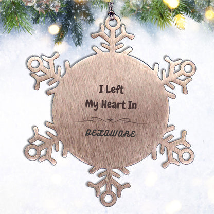 I Left My Heart In Delaware Gifts, Meaningful Delaware State Snowflake Ornament for Delaware People - Mallard Moon Gift Shop