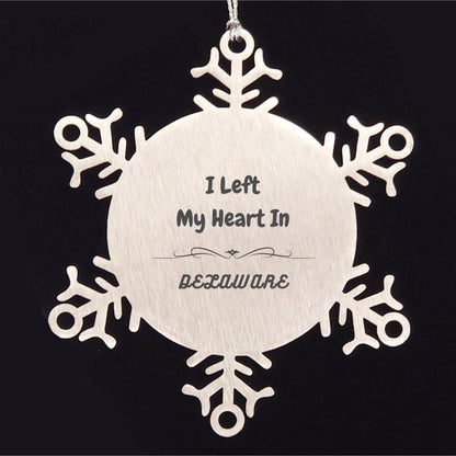 I Left My Heart In Delaware Gifts, Meaningful Delaware State Snowflake Ornament for Delaware People - Mallard Moon Gift Shop