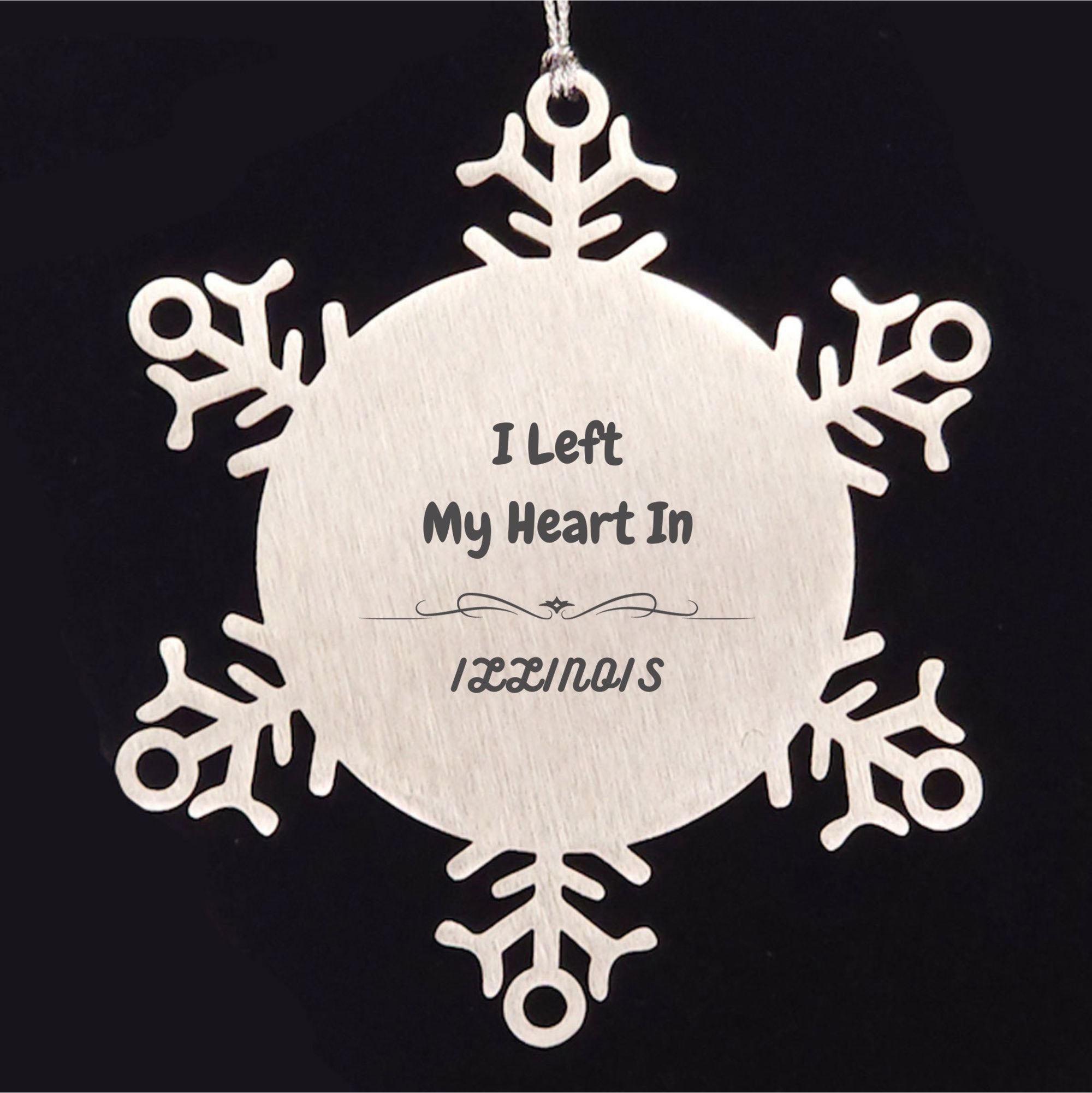 I Left My Heart In Illinois Gifts, Meaningful Illinois State for Friends, Men, Women. Snowflake Ornament for Illinois People