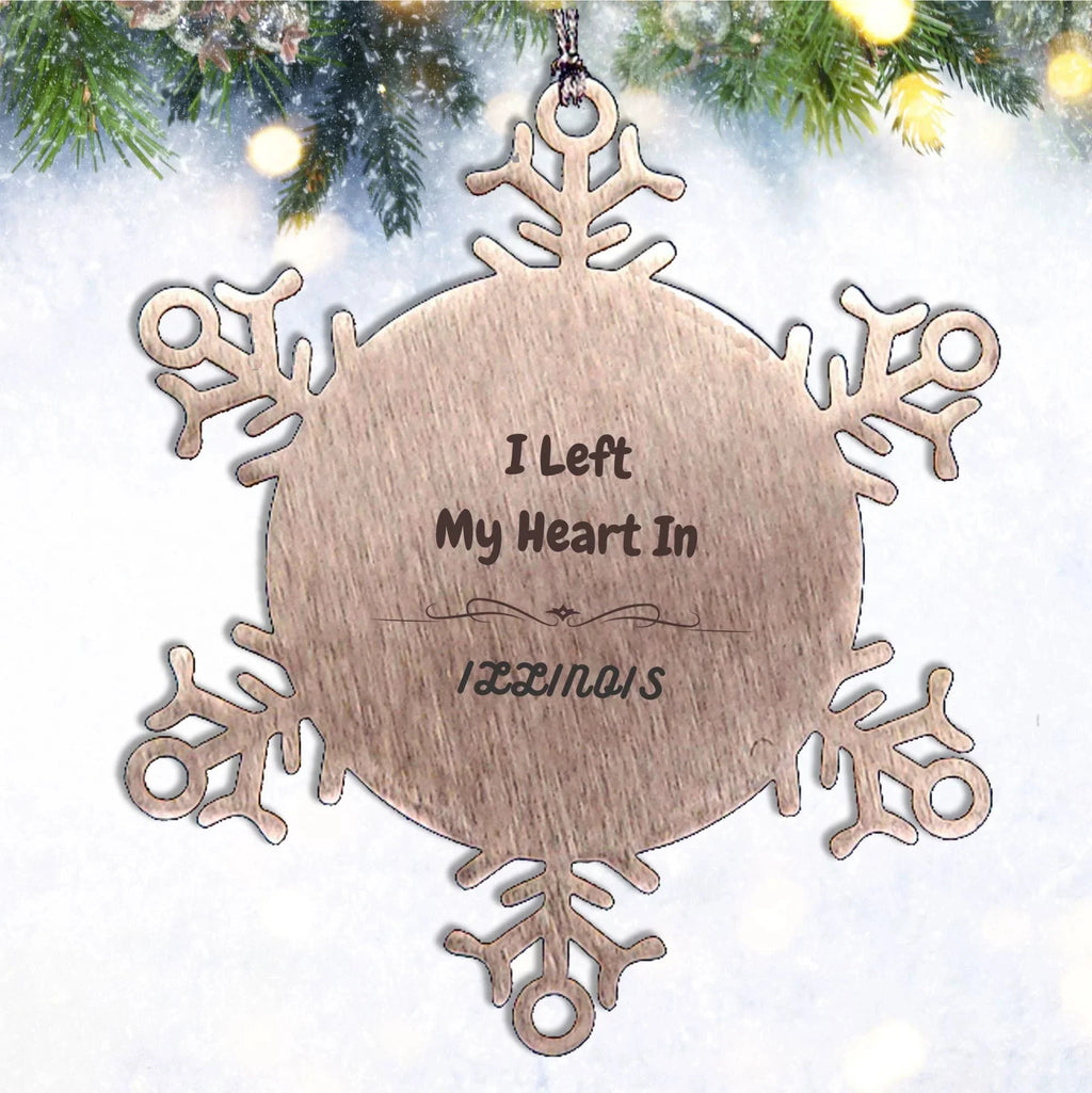 I Left My Heart In Illinois Gifts, Meaningful Illinois State for Friends, Men, Women. Snowflake Ornament for Illinois People