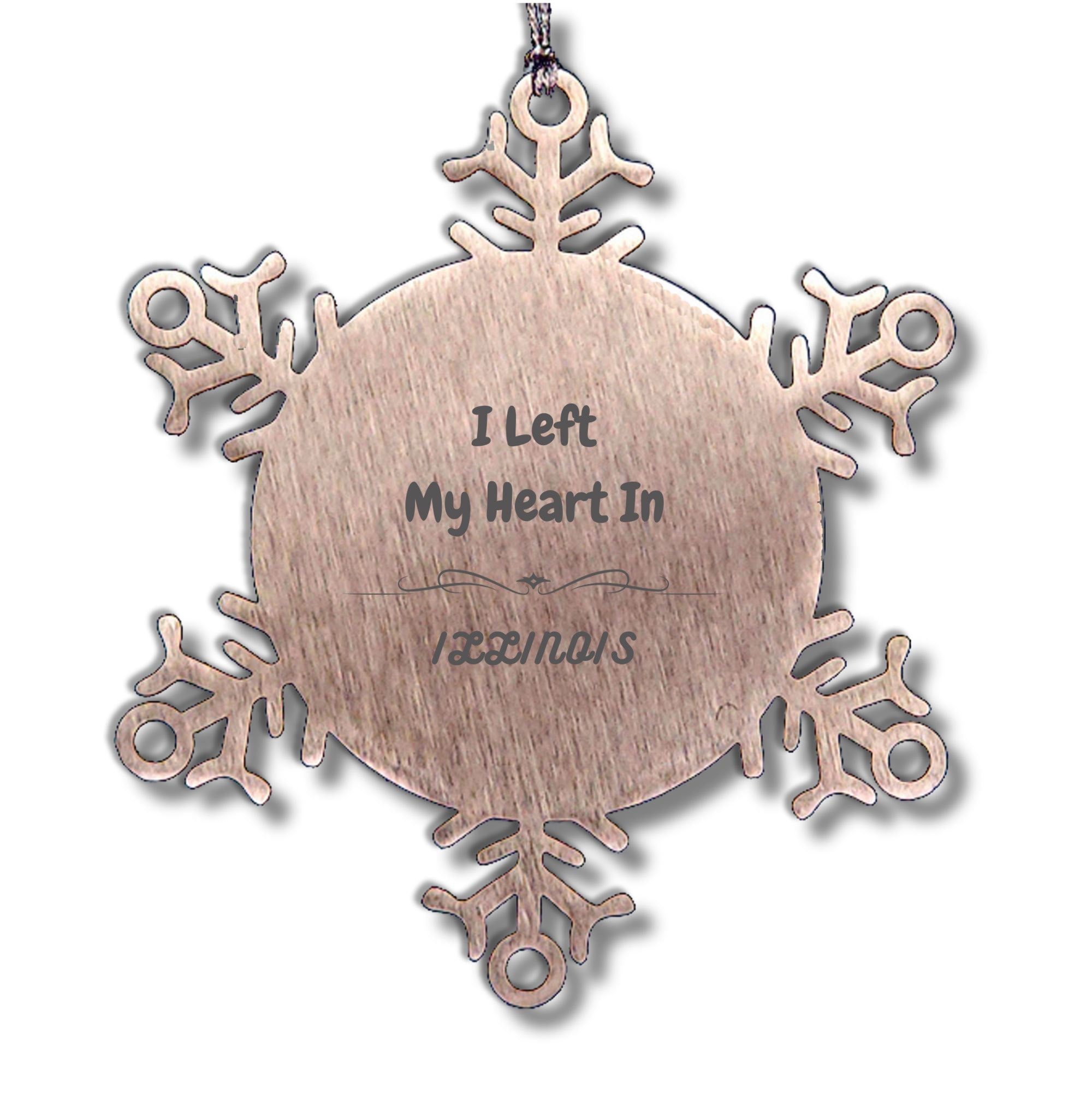 I Left My Heart In Illinois Gifts, Meaningful Illinois State for Friends, Men, Women. Snowflake Ornament for Illinois People
