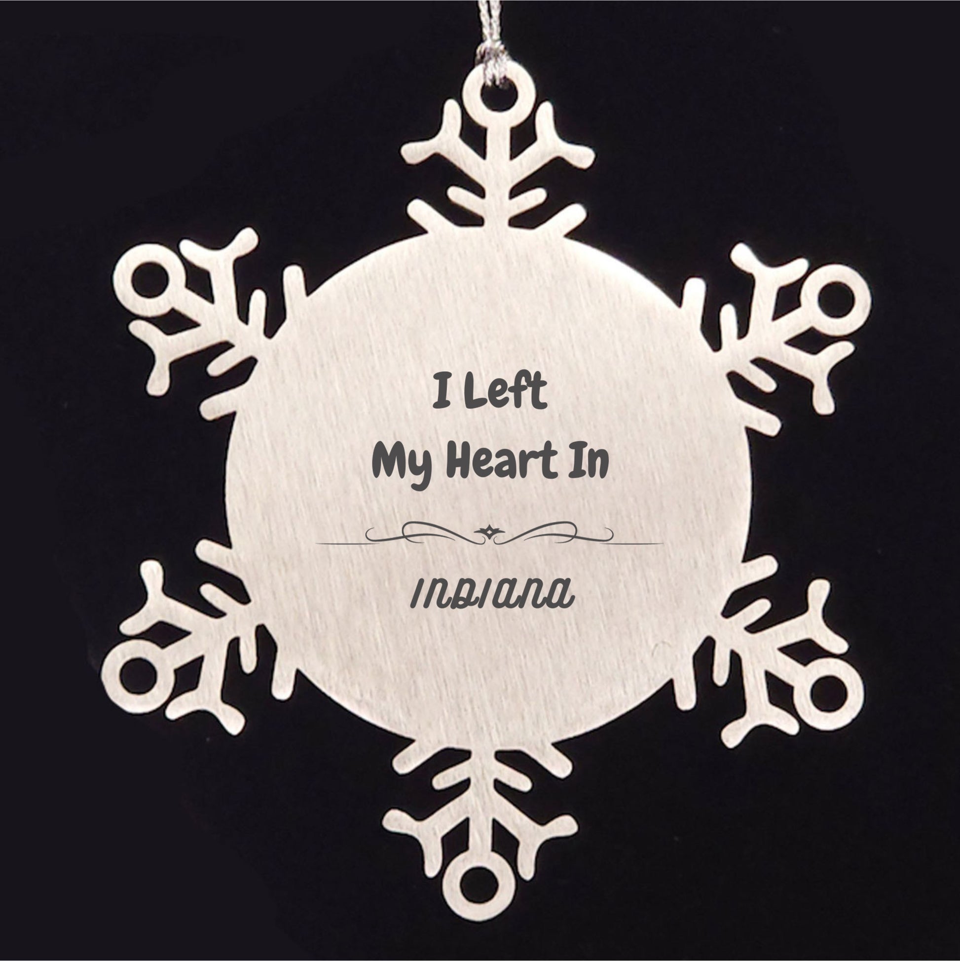 I Left My Heart In Indiana Gifts, Meaningful Indiana State for Friends, Men, Women. Snowflake Ornament for Indiana People