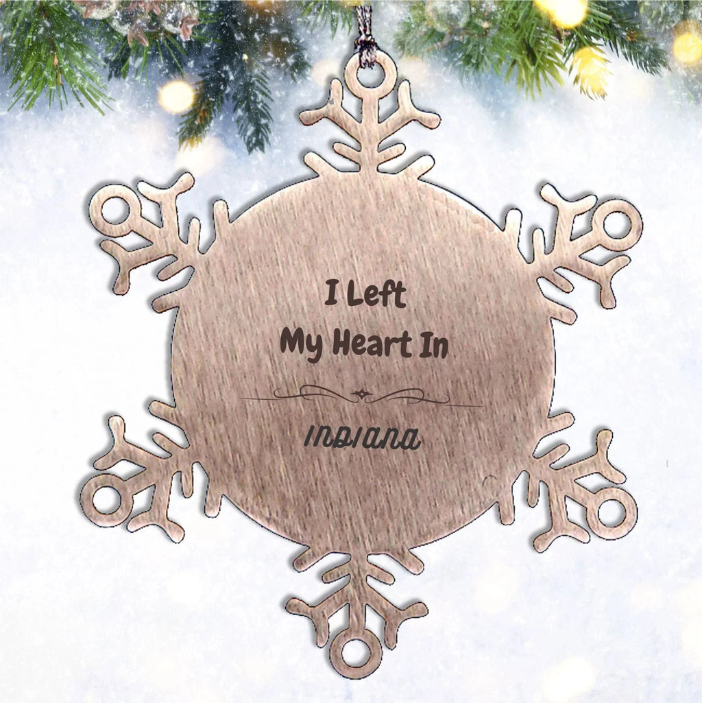 I Left My Heart In Indiana Gifts, Meaningful Indiana State for Friends, Men, Women. Snowflake Ornament for Indiana People