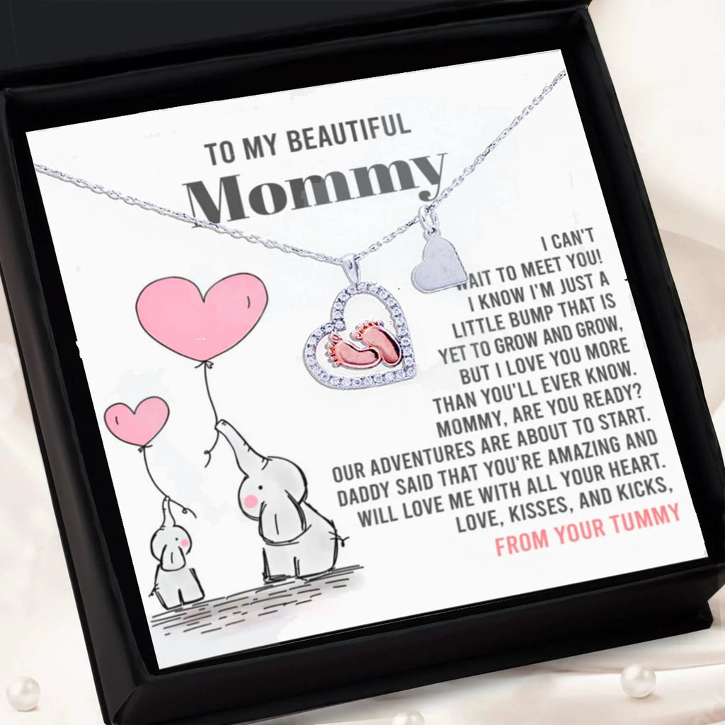 Baby Feet Necklace for New Moms – Sterling Silver Heart Pendant with Rose Gold Baby Feet & CZ – Baby Shower, Pregnancy Reveal, Mother's Day Gift Jewelry
