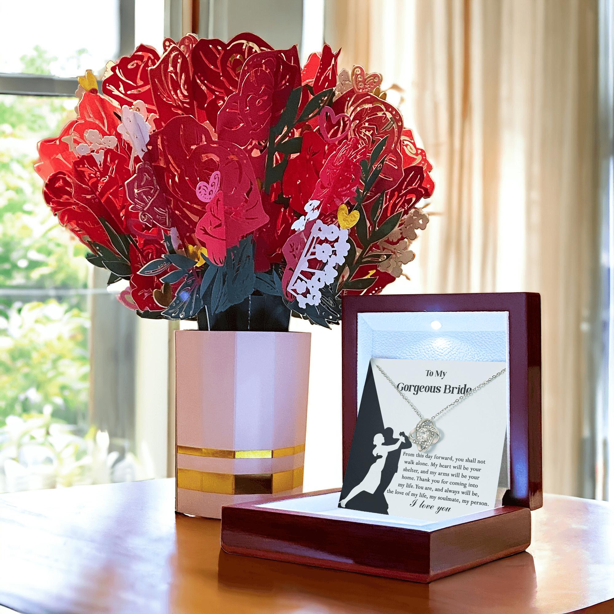 To My Gorgeous Bride on Our Wedding Day, You are the Love of My Life Love Knot Pendant Necklace - Mallard Moon Gift Shop