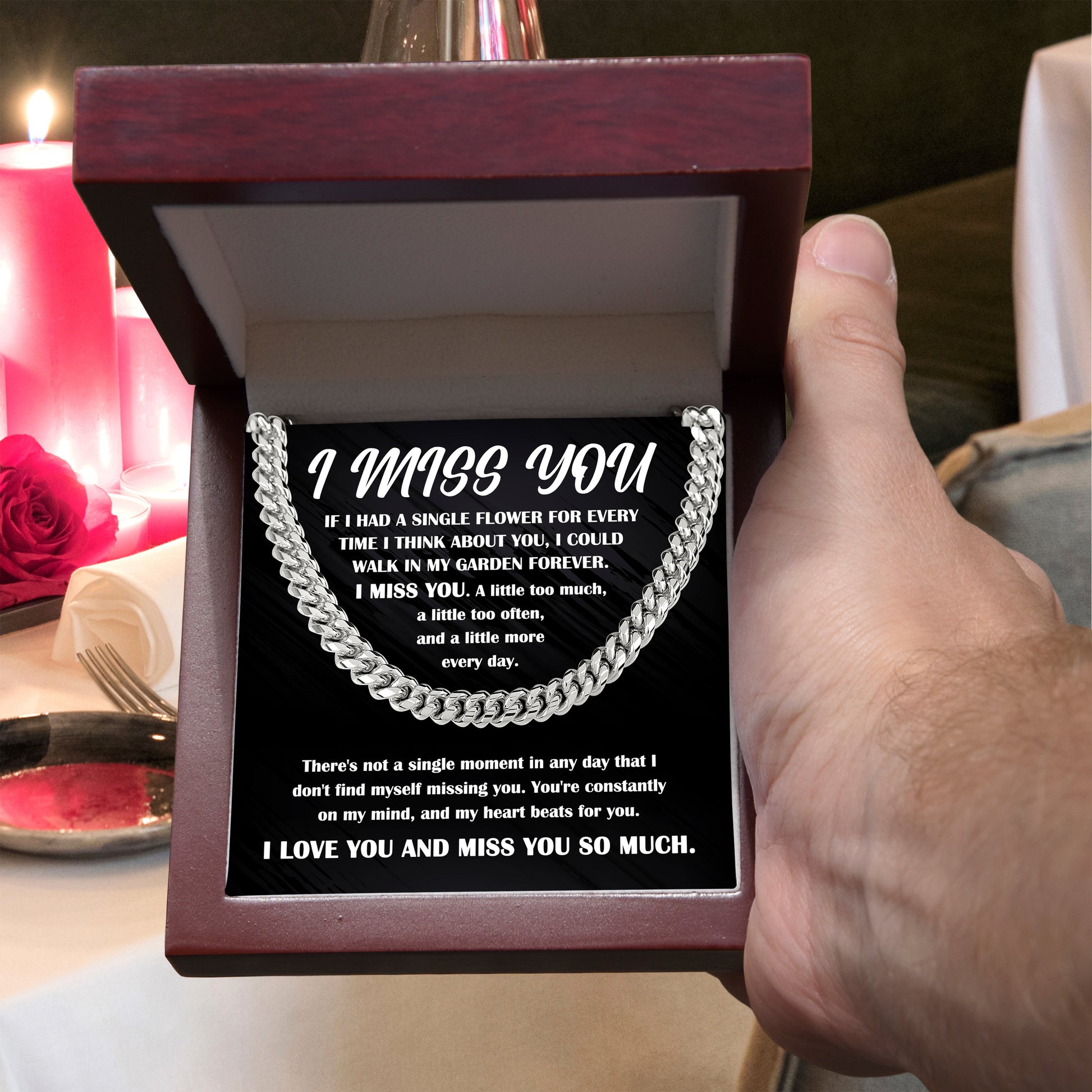 Gift for Him, I Miss You - Cuban Chain Necklace - Mallard Moon Gift Shop