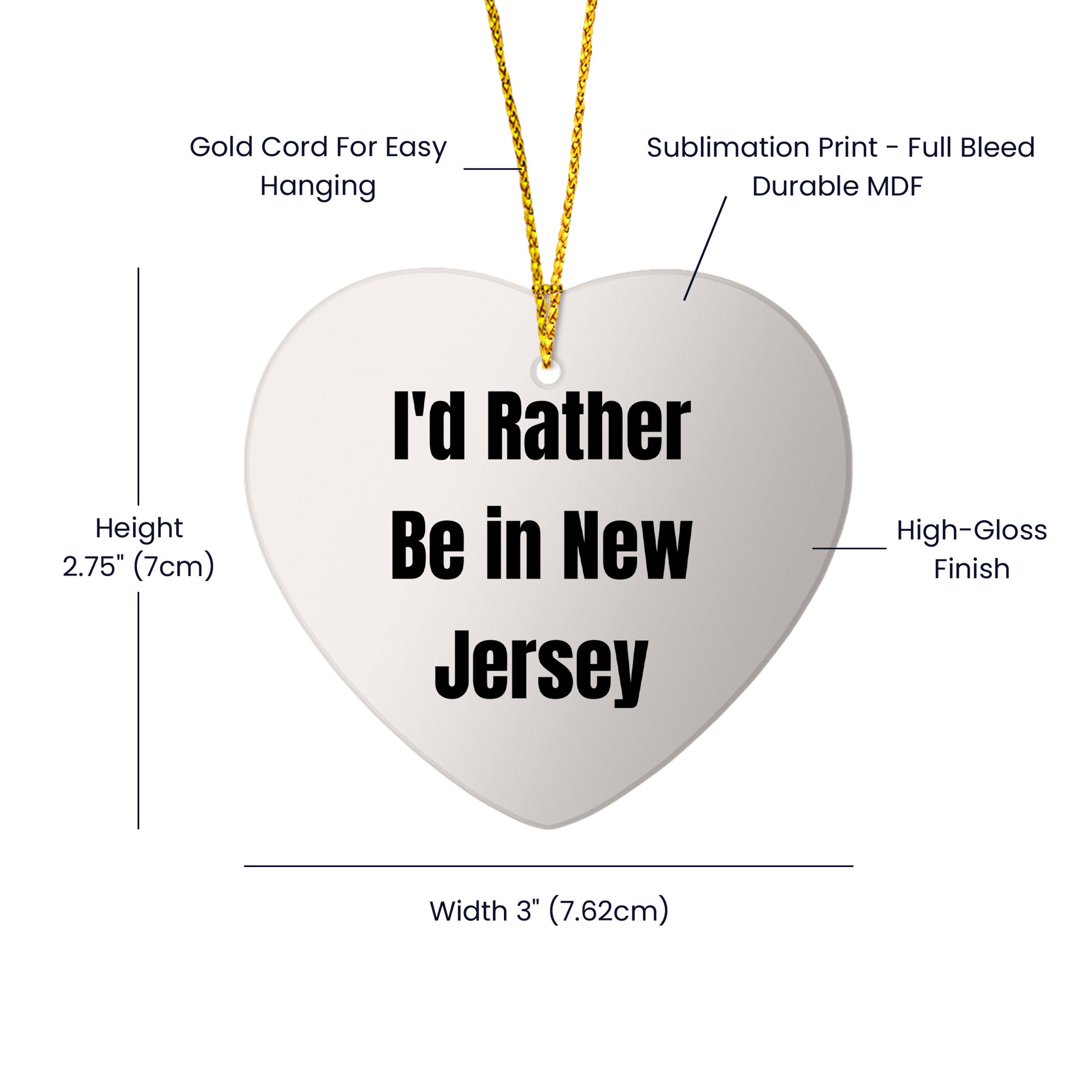 I'd Rather Be In New Jersey Heart Ornament, Funny Quote, Christmas Unique Gifts