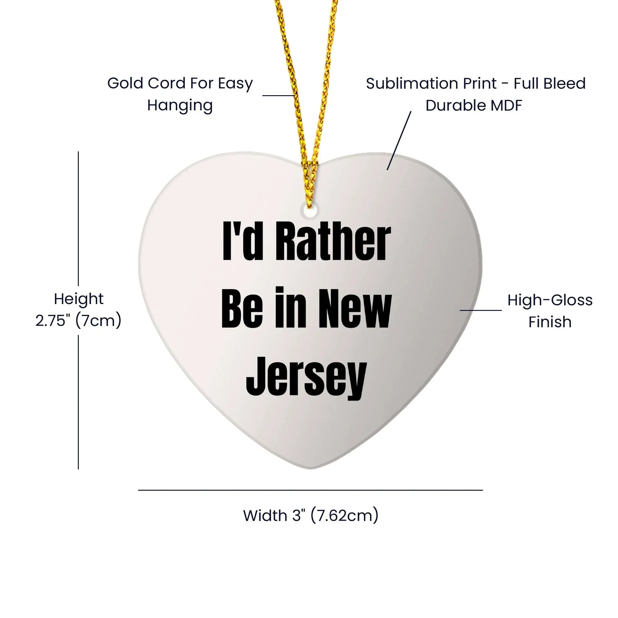 I'd Rather Be In New Jersey Heart Ornament, Funny Quote, Christmas Unique Gifts