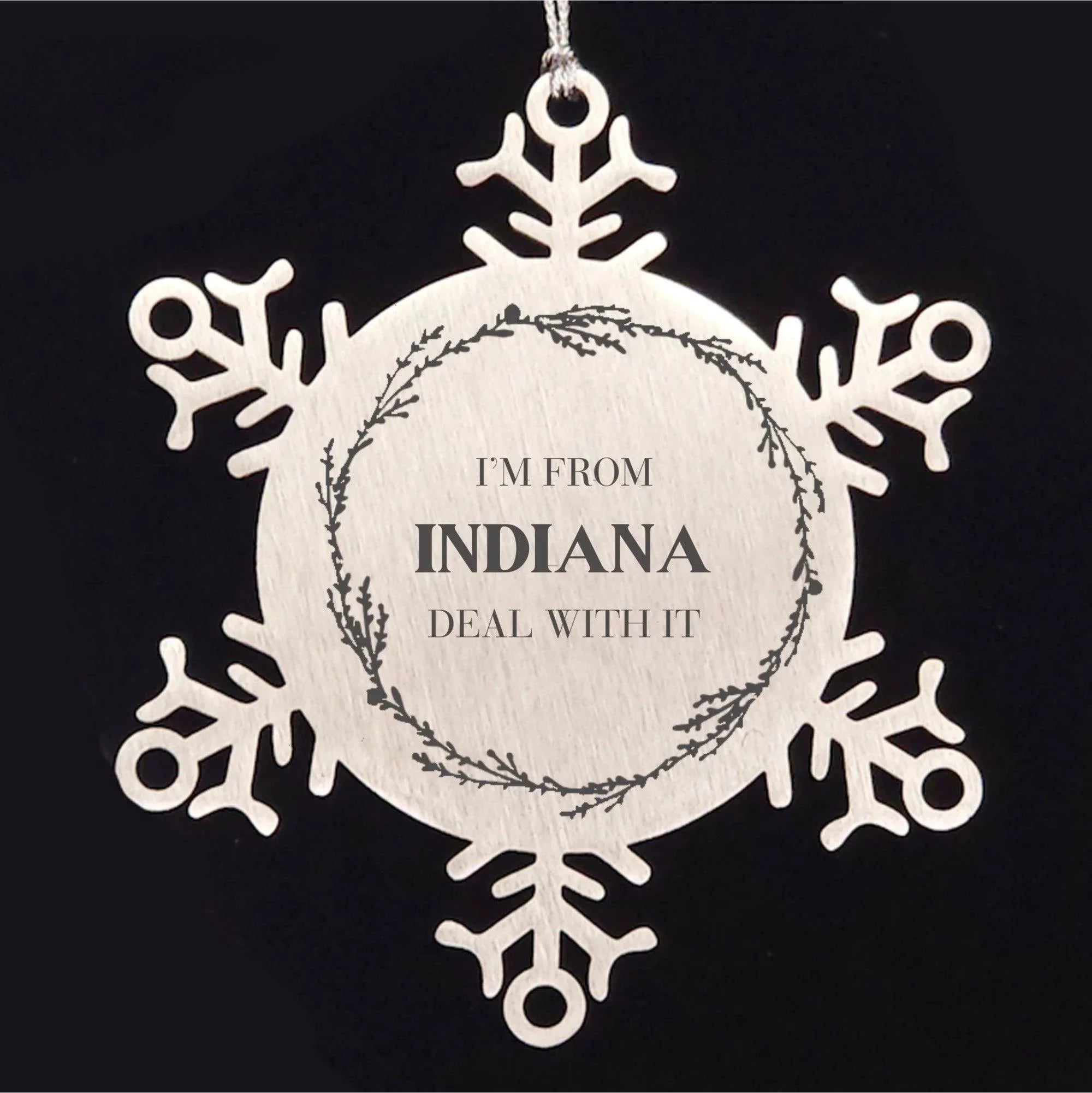 I'm from Indiana, Deal with it, Proud Indiana State Snowflake Ornament Gifts,