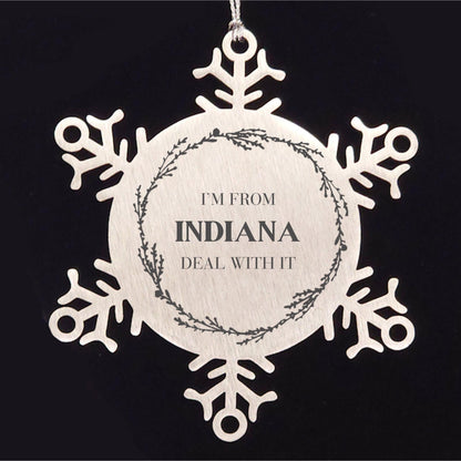 I'm from Indiana, Deal with it, Proud Indiana State Snowflake Ornament Gifts,