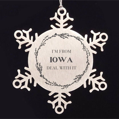 I'm from Iowa, Deal with it, Proud Iowa State Snowflake Ornament Christmas Gifts